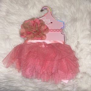 Toby Pink and Gold Head band and Tutu baby set for Photoshoot